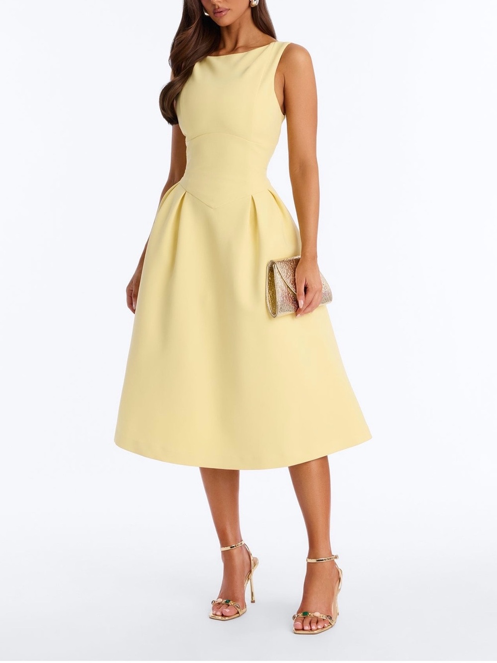 NWT Fashion Nova Anika Pleated Midi Dress- Butter Yellow